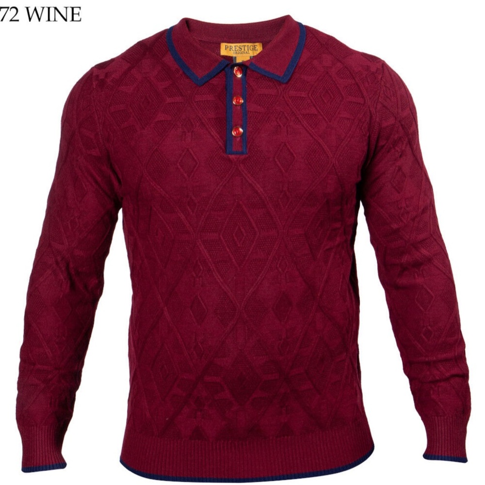 NEW Prestige Original SW-572 XL 3 Button Polo Wine Knit Sweater NWT